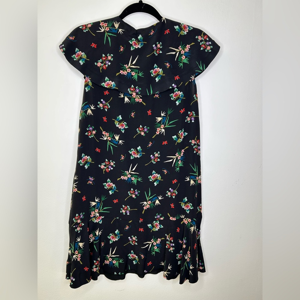 RED VALENTINO CAPE-SLEEVED Black Floral Bouquet Dress Silk Dress - Picture 9 of 10